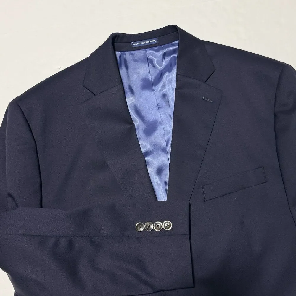 Hart Schaffner Marx Chicago Fit Men’s 46S Solid Navy Blue Wool Blend Blazer Coat